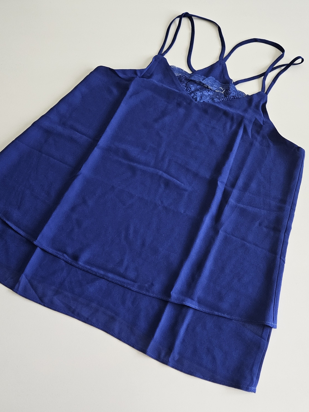 Women's Royal Blue Lace-Trim Double-Strap Tank Top